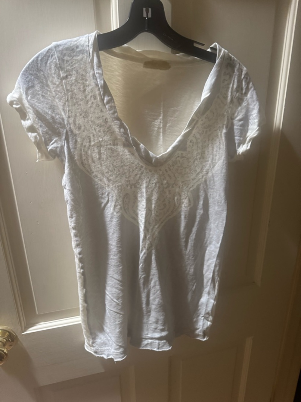 J. Crew White Short Sleeve V-Neck Tee with designed Yoke